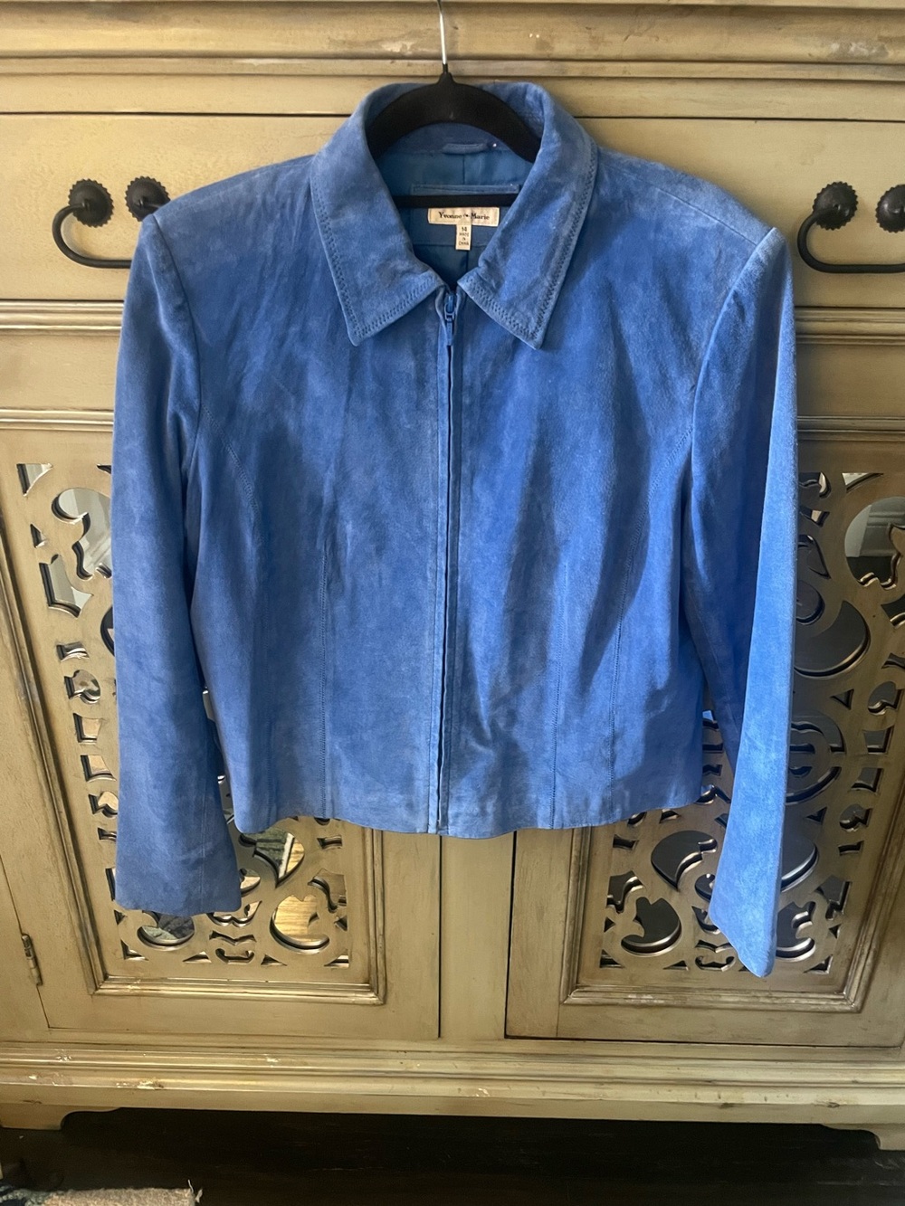 Yvonne Marie Vintage Suede Zip-Front Jacket - Blue
